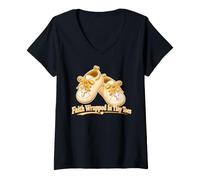 Women's Faith Wrapped in Tiny Toes Christian V-Neck T-Shirt