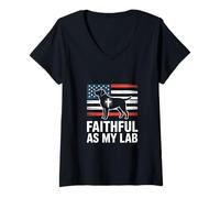 Womens Faithful As My Lab American Flag Christian V-Neck T-Shirt