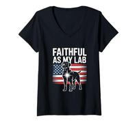 Womens Faithful As My Lab American Flag Labrador Pride V-Neck T-Shirt