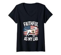 Womens Faithful As My Lab Christian USA Flag Labrador V-Neck T-Shirt
