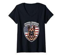 Womens Faithful Guardian Shepherd for Freedom American Flag V-Neck T-Shirt