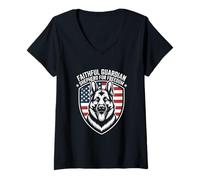 Womens Faithful Guardian Shepherd for Freedom American Flag V-Neck T-Shirt