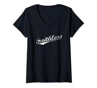Womens Faithless Anti-Religion Atheism Distressed Retro V-Neck T-Shirt
