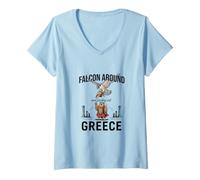 Women's Falcon Around & Finding Out - Funny Greece Spartan Owl V-Neck T-Shirt