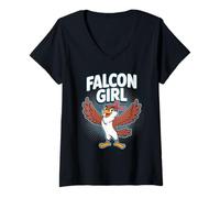 Womens Falcon Girl Womens Cute Cartoon Bird Prey Birthday Nature V-Neck T-Shirt