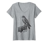 Women's Falconry Glove Falcon Peregrine Hawk Gauntlet Raptor Etching V-Neck T-Shirt