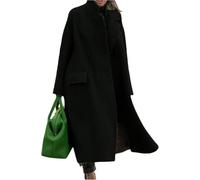 Women's Fall and Winter Double-breasted Elegant Warm Long Wool Blend Coat Fashion Classic Lapel Oversized Business Casual Coat (Black,L)