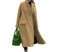 Women's Fall and Winter Double-breasted Elegant Warm Long Wool Blend Coat Fashion Classic Lapel Oversized Business Casual Coat (Camel,XXL)