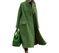Women's Fall and Winter Double-breasted Elegant Warm Long Wool Blend Coat Fashion Classic Lapel Oversized Business Casual Coat (Green,XL)