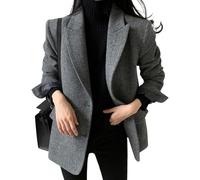 Women's Fall and Winter Fashion Casual Business Single-Breasted Wool Blend Blazer Elegant Business Casual Loose Career Wedding Guests Blazer (Grey,M)