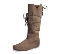 Women's Fall And Winter Fashion Solid Color Lace Up Mid Calf Boots With Temperament Comfort Ladies' Autumn Fashionable Strap Suede Top A Comfortable