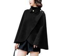 Women's Fall and Winter Wool Blend Fashion Casual Solid Color Warm Cape Jacket Classic Elegant Business Office Loose Lapel Chic Jacket (Black,One Size)