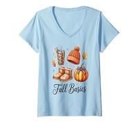 Womens Fall Basics Pumpkin Cozy Beanie Boots Leopard Cup V-Neck T-Shirt