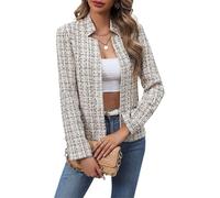 Women's Fall Business Plaid Tweed Blazer Jacket,Elegant Long Sleeve Slim Work Blazers,Notch Collar Cardigans (Apricot Brown,M)