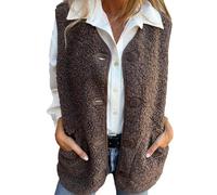 Women's Fall Button Down Short Warm Vest, Winter Women's Warm Suede Vest Jacket, Lightweight Button Down Cropped Warm Vest, Sleeveless Warm Vest with Pockets (Brown,3XL)