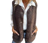 Women's Fall Button Down Short Warm Vest,Womens Fuzzy Vest Lightweight Sleeveless Jacket,Winter Warm Fuzzy Fleece Sleeveless Coat (Brown,2XL)