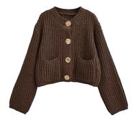 Womens Fall Chunky Knit Cardigan Gold Button Down Long Sleeve Crop Crochet Sweater Ladies Jumpers