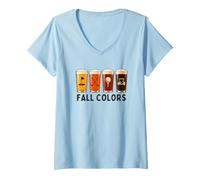 Women's Fall Colors Golfer Beer Funny Autumn Golfing Lover V-Neck T-Shirt
