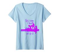 Womens Fall Down 7 Times Get Up 8 Motivational Workout Graphic V-Neck T-Shirt