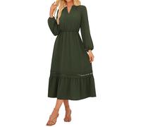 Women's Fall Dresses Elegant V-Neck A-Line Dresses with Pockets Retro Country Style Army Green M