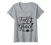 Womens Fall for his Grace Jesus God Christianity Thanksgiving 2025 V-Neck T-Shirt