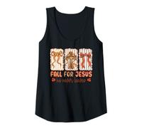 Womens Fall for Jesus He Never Leaves Christian Autumn Faith Women Tank Top