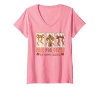 Womens Fall for Jesus He Never Leaves Christian Autumn Faith Women V-Neck T-Shirt