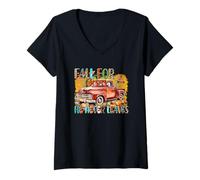 Womens Fall for Jesus He Never Leaves Faith Truck V-Neck T-Shirt