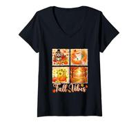 Womens Fall Funny Vibes Thanksgiving Cockapoo Turkey Flowers V-Neck T-Shirt