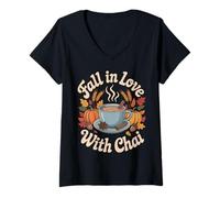 Womens Fall in Love with Chai Tea V-Neck T-Shirt