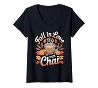 Womens Fall in Love with Chai V-Neck T-Shirt