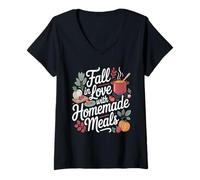 Womens Fall in Love with Homemade Meals Autumn Kitchen V-Neck T-Shirt