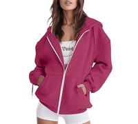 Women's Fall Jacket Oversized Pocket Sweatshirt Casual Drawstring Clothing Zipper Track Jacket Solid Color Long Sleeve Hooded Tops Womens Long Tops Girls Hoodies Warehouse Clearance