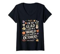 Womens Fall Literature Quote October Anne V-Neck T-Shirt