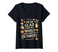 Womens Fall Literature Quote October Anne V-Neck T-Shirt