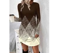 Women's Fall Mini Dress, Argyle Crew Neck Long Sleeve Fitted Party Dress | Fall casual short dresses, fitted cut, curved hem, figure flattering, girls gathering, weekend brunch, casual outing