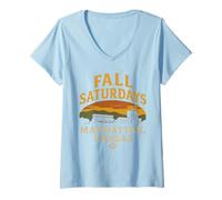 Womens Fall Saturdays Shirt Manhattan KS Stadium Autumn Scene V-Neck T-Shirt