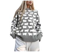 Women's Fall Sheep Print Long Sleeve Crewneck,Knitted Sweaters for Long Sleeve Loose Sweaters Sheep Sweater (Grey,M)