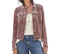 Womens Fall Velvet Cargo Jacket Casual Long Sleeve Button Down Crop Jackets Retro Denim-Style Velour Jackets Cropped Shacket (Pink,M)