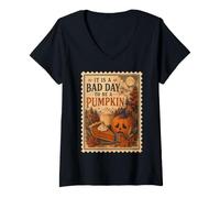 Women's Fall Vibes Bad Day to Be a Pumpkin V-Neck T-Shirt