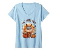 Womens Fall Vibes Only Pumpkin Spice Latte Autumn Cozy V-Neck T-Shirt