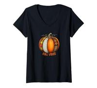 Womens Fall Vibes Pumpkin Patch V-Neck T-Shirt