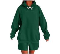 Womens Fall Winter 2 Pieces Outfits Casual Long Sleeve Drawstring Hoodies Sweatshirt and Shorts Lounge Tracksuit S-XXL (Green, M)