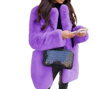 Women's Fall Winter Faux Fur Coats Fleece Open Front Cardigans Jackets Lapel Warm Overcoat Outerwear, Purple, XL
