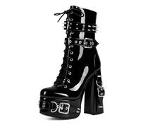 Women's Fall/Winter Goth Fashion Platform Ankle Booties - 6 Inch Heel Boots for Night Out, Party, Dark Academia Outfits,Black,6 UK