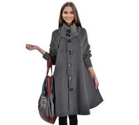 Womens Fall Winter Patchwork Cable Knitted Oversized Dressy Pea Coats Cowl High Neck Casual Work Cloak Coat Overcoat Gray