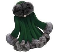 Women's Fall Winter Warm Faux Fur Coats Overcoat Long Sleeve Fleece Hooded Jackets Outerwear, Green, M