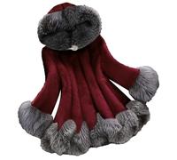 Women's Fall Winter Warm Faux Fur Coats Overcoat Long Sleeve Fleece Hooded Jackets Outerwear, Red, 6XL