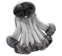 Women's Fall Winter Warm Faux Fur Coats Overcoat Long Sleeve Fleece Hooded Jackets Outerwear, White, 3XL
