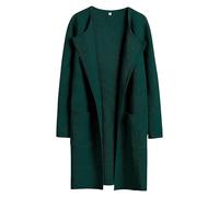 Women's Fall Winter Warm Pea Coats Wool Blend Long Trench Coat Casual Lightweight Open Front Cardigan Jackets, Green, L